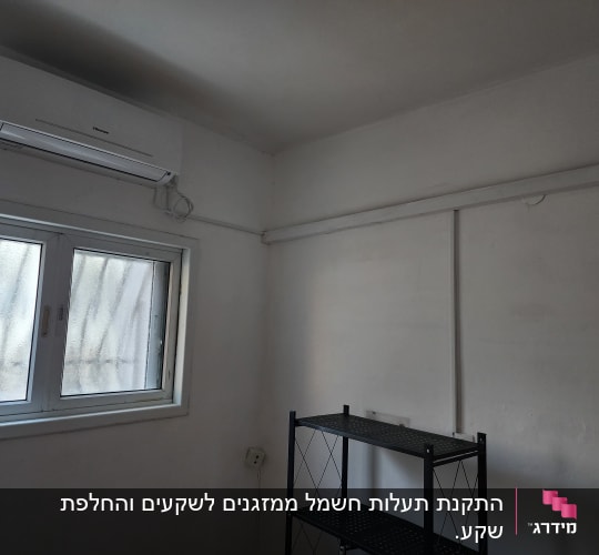 מזגן מותקן על קיר בחדר עם חלון